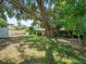 Large backyard with patio, shed, and mature trees at 2523 Blackwood Cir, Clearwater, FL 33763