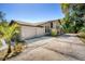 Long driveway leads to a spacious two-car garage, accented by lush greenery at 2903 Oak Crest Dr, Plant City, FL 33565