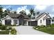 Charming two-story home with gray and white accents, palm trees, and a paver driveway at 5047 Summit View Dr, Brooksville, FL 34601