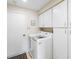 Functional laundry room with a washer, dryer, and ample cabinet space at 8640 Chadwick Dr, Tampa, FL 33635