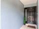 Close-up of a dark wood front door with sidelight and decorative details, enhancing the entryway's charm at 14501 Brambie Ct, Tampa, FL 33624