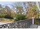 View of the spacious backyard featuring mature trees and a basketball hoop as seen from the balcony at 16573 Hutchison Rd, Odessa, FL 33556