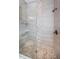 Modern shower features pebble floor, glass enclosure, and neutral tile design at 315 Manatee Ln, Tarpon Springs, FL 34689