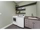 The laundry room contains appliances, a utility sink, and shelving at 37350 Neighbors Path, Zephyrhills, FL 33542