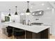 Modern kitchen with a large island, stainless steel appliances, black pendant lights, and dark hardwood cabinets at 4308 W Beach Park Dr, Tampa, FL 33609