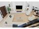 Aerial view of the living room featuring a sleek fireplace and modern decor at 4308 W Beach Park Dr, Tampa, FL 33609