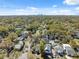 Beautiful aerial view showcases neighborhood homes and tree coverage with downtown in the distance at 502 W Hanna Ave, Tampa, FL 33604
