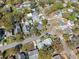 Aerial view displays neighborhood homes and tree coverage with streets below on a sunny day at 502 W Hanna Ave, Tampa, FL 33604