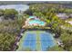 Aerial view of community tennis courts, surrounded by lush trees and landscaping at 7309 Night Heron Dr, Land O Lakes, FL 34637