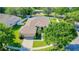 Expansive aerial view of a single-Gathering home featuring a well-manicured lawn and fenced-in backyard at 11749 Summer Springs Dr, Riverview, FL 33579