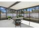 Relaxing screened patio featuring ample seating and a view of the lush landscaping and backyard at 11749 Summer Springs Dr, Riverview, FL 33579