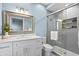 Stylish bathroom featuring modern vanity, glass shower, and contemporary design at 440 Capri Blvd, Treasure Island, FL 33706