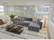 Comfortable sunroom with cozy sofa, coffee table, and large windows showcasing green yard at 4517 100Th N Ave, Pinellas Park, FL 33782