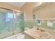 Well lit, vintage bathroom with swan design shower doors, matching sink and toilet at 4814 Edmund Ct, Dover, FL 33527