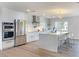 This open concept kitchen has stainless steel appliances, an island, and modern white cabinets at 525 Lamara Ne Way, St Petersburg, FL 33704