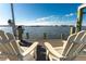 Inviting waterfront view from the private dock with Adirondack chairs, perfect for relaxing by the water at 12808 Harborwood Dr, Largo, FL 33774