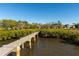 Scenic view of a wooden dock extending into the water, surrounded by mangroves and waterfront properties at 12808 Harborwood Dr, Largo, FL 33774