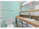 Cozy bathroom featuring a sink with mirror and toilet against light blue wall at 31 Island Way # 106, Clearwater Beach, FL 33767