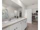 Bright bathroom boasts dual sinks, ample counter space, a walk-in shower, and a view into the walk-in closet at 11617 Miracle Mile Dr, Riverview, FL 33578