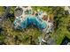 Aerial view of resort-style pool area with lounge chairs and lush landscaping under a partially sunny day at 36750 Us Highway 19 N # 3-210, Palm Harbor, FL 34684