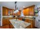 Well-appointed kitchen featuring granite countertops, custom cabinetry, and modern appliances at 663 Allegheny Dr, Sun City Center, FL 33573