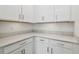 Ample pantry space with white cabinets, quartz countertops and wire shelving at 9802 Carabiner Way, Land O Lakes, FL 34637