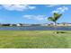 Expansive backyard with lake view and a young palm tree at 12851 Tortoise Shell Pl, Riverview, FL 33579