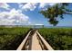 Picturesque boardwalk leading to a gazebo overlooking the serene water, framed by lush greenery and a stunning sky at 2005 N Pointe Alexis Dr, Tarpon Springs, FL 34689