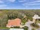 Sprawling homes feature tile roofs, well-manicured lawns, and mature trees in this gorgeous aerial view at 5473 Blue Heron Ln, Wesley Chapel, FL 33543