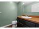 Powder room featuring a toilet, vanity with a sink, a mirror, and wood-look floors at 914 Woodbridge Ct, Safety Harbor, FL 34695