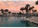 Inviting pool area with tropical palm trees and a colorful sunset backdrop at 100 Bluff View Dr # 417A, Belleair Bluffs, FL 33770