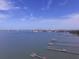 Picturesque water view featuring docks and a distant cityscape under a clear blue sky at 100 Bluff View Dr # 417A, Belleair Bluffs, FL 33770