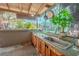 Exterior kitchen with stainless steel sink and a view of trees at 12303 Greenland Dr, Riverview, FL 33579