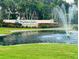 Signage for the Highland Lakes active adult community with lush landscaping and fountain at 1489 Dundee Dr, Palm Harbor, FL 34684