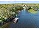 Picturesque aerial view of a lake with docks, offering waterfront access and scenic beauty at 1489 Dundee Dr, Palm Harbor, FL 34684