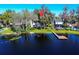 Waterfront aerial showcasing backyard, docks, pool, and lake, highlighting outdoor living and scenic beauty at 18715 Lakeshore Dr, Lutz, FL 33549