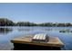 Charming lake view with a metal boat on a small dock, creating a serene and peaceful setting at 18715 Lakeshore Dr, Lutz, FL 33549