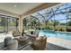 Beautiful screened-in pool area with ample seating and a lush green view at 2911 Silva Wood Dr, Valrico, FL 33596
