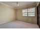 Empty bedroom with sliding glass doors, a fan, and large window at 4031 Bluff Oak Ct, Palm Harbor, FL 34684