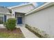 Inviting front entrance with a blue door, neat landscaping, and well-maintained pathway at 5134 Jenson Ave, Spring Hill, FL 34608