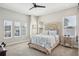 Calm bedroom with large windows, ceiling fan, and light gray walls at 720 Bay Esplanade, Clearwater Beach, FL 33767