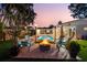Backyard at dusk featuring an inviting firepit, pool, and tiki torches at 9016 Bay Ne St, St Petersburg, FL 33702