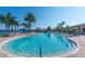 Community pool with beautiful palm trees with clear water, perfect for relaxation at 15657 Aurora Lake Cir, Wimauma, FL 33598