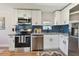 Modern kitchen with stainless steel appliances, granite countertops, and blue subway tile backsplash at 3540 Emerson S Ave, St Petersburg, FL 33711