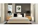 Stylish bedroom features a white bed, dark gray walls, and modern decor at 9296 Gladsome Dr, Land O Lakes, FL 34637
