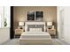 Serene bedroom showcasing stylish lamps, a plush bed with elegant pillows, and minimalist decor at 9296 Gladsome Dr, Land O Lakes, FL 34637
