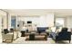 Open-concept living room featuring a sofa, chairs, coffee table, and white cabinets at 11856 Blue Diamond Trl, Parrish, FL 34219