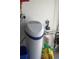 Morton water softener system with blue accents, visible plumbing, and bags of salt at 1746 Ravenridge St, Wesley Chapel, FL 33543