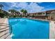A rectangular community pool is clean and clear with a ladder for easy access, surrounded by well-maintained pavers at 538 Walden Ct, Dunedin, FL 34698