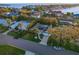 An aerial view featuring a well-manicured lawn and a tree-lined street in front of the house at 5973 Leeland S St, St Petersburg, FL 33715